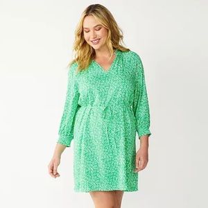 NWT Draper James RSVP Long Sleeve Green Print Dress | Size M